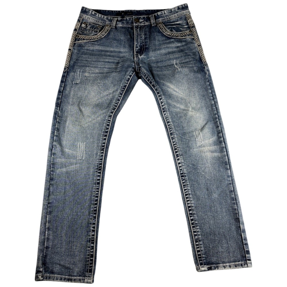 GS115 Gap Jeans Mens 34 Blue Denim Faded Rugged Y2K Thick Stitch Pocket Straight